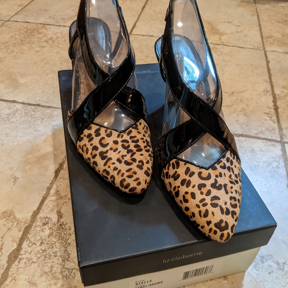 Liz Claiborne Rielle Blk Leopard Calf Hair Heel 8M